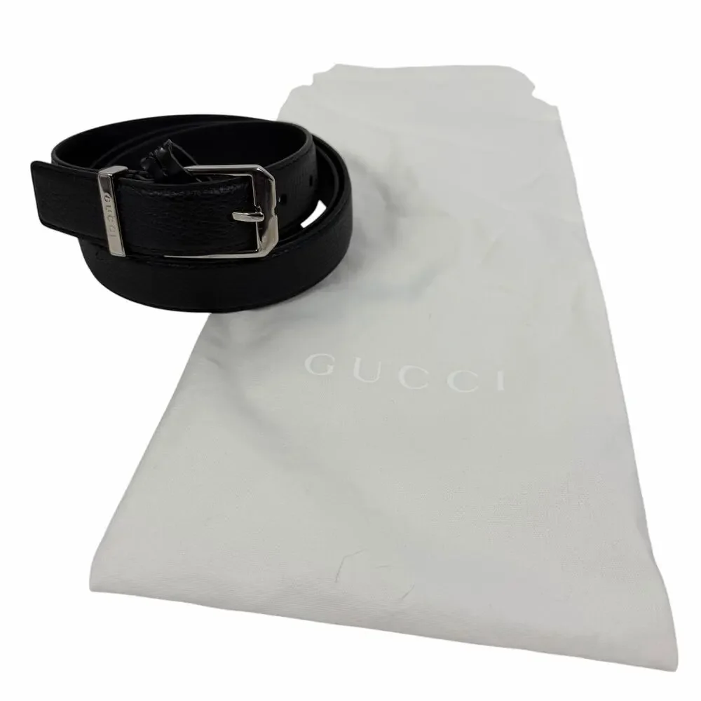 Gucci Rectangular Buckle Pebble Leather Belt Black Men Size 105cm/42
